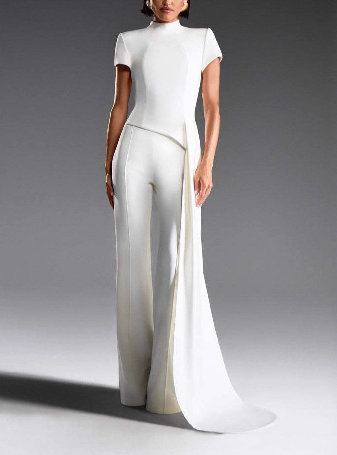 Asymmetrical Turtleneck Top With Draped Pants