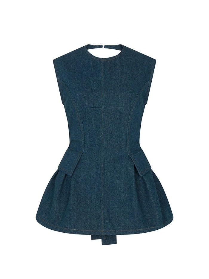 Backless Denim Peplum Top & Pant