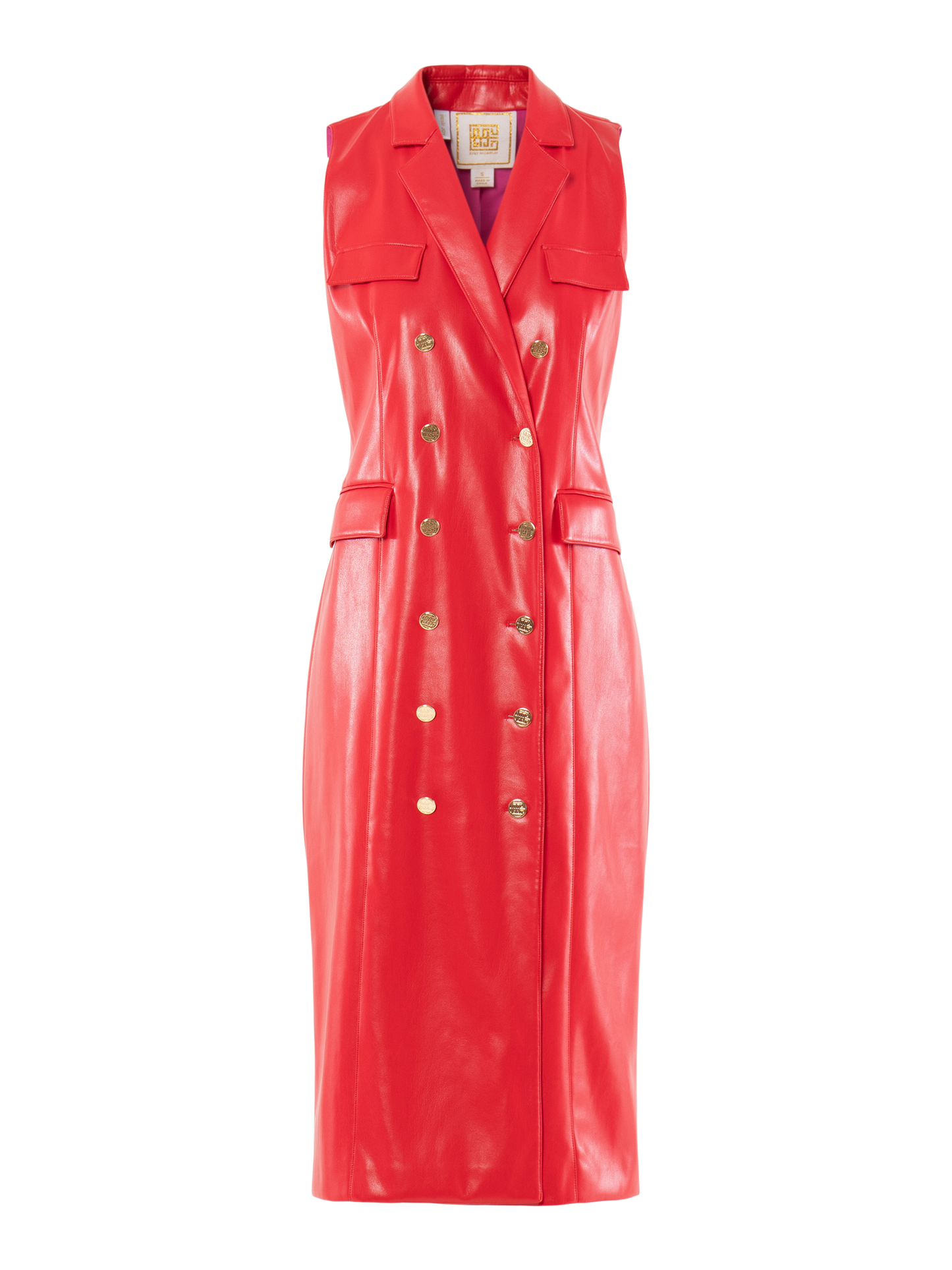 Elegant Double-Breasted Sleeveless PU Leather Dress