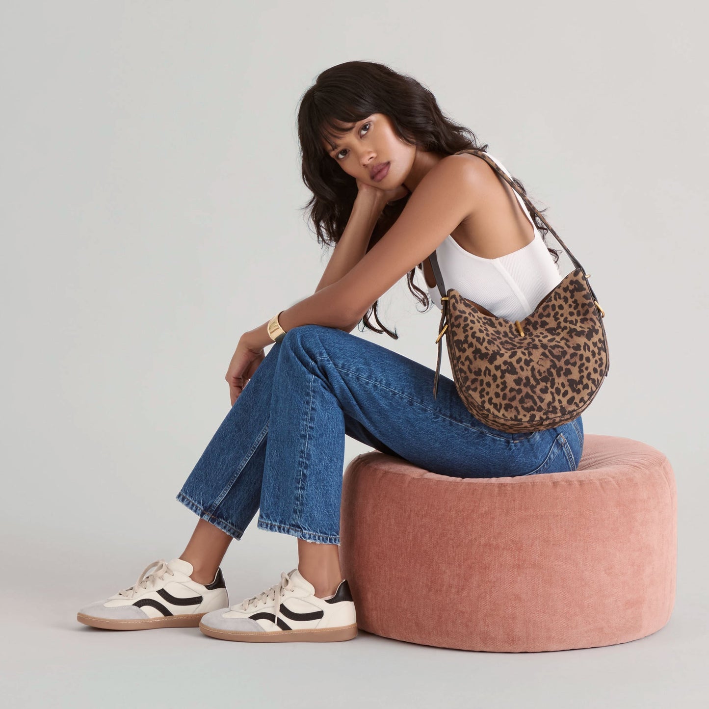 Leopard-print Deerskin Shoulder Bag