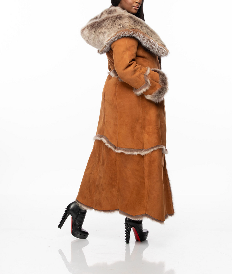 Crystal Fox Fur Large Collar Long Fur Collar Hooded Jacket
