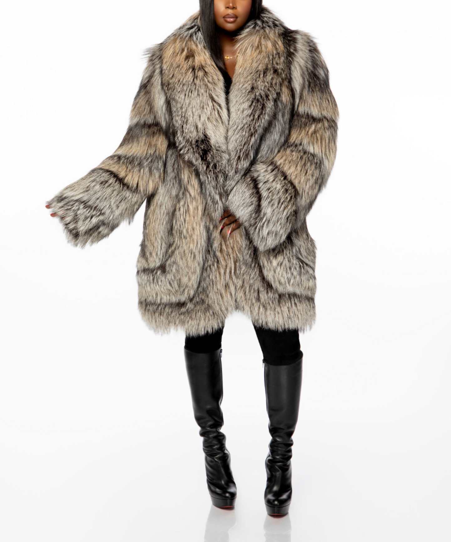 Eco-Friendly Silver Fox Fur Coat