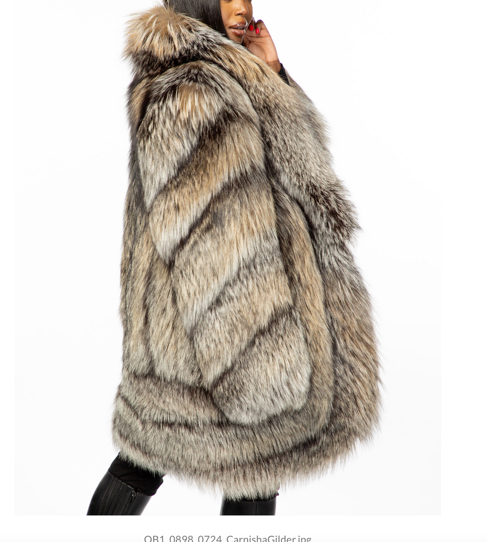 Eco-Friendly Silver Fox Fur Coat