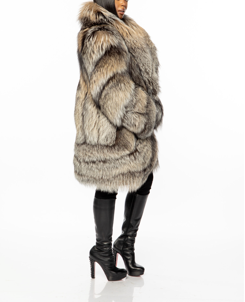Eco-Friendly Silver Fox Fur Coat