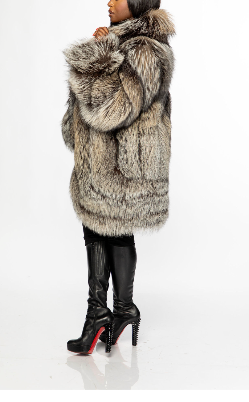 Eco-Friendly Silver Fox Fur Coat