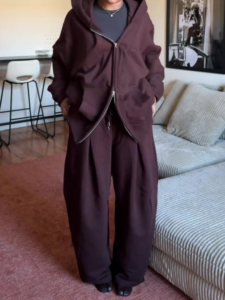 Casual Long-sleeved Hooded Cardigan & Trousers Set