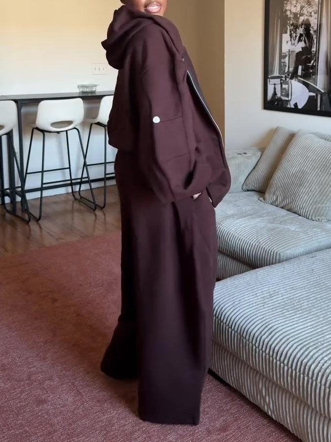 Casual Long-sleeved Hooded Cardigan & Trousers Set