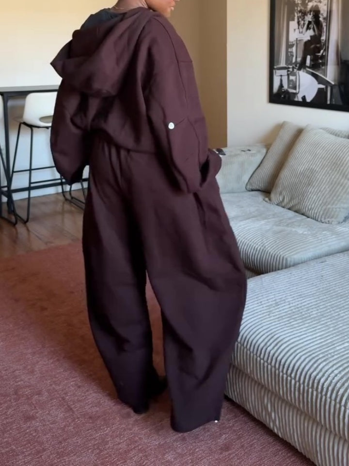 Casual Long-sleeved Hooded Cardigan & Trousers Set