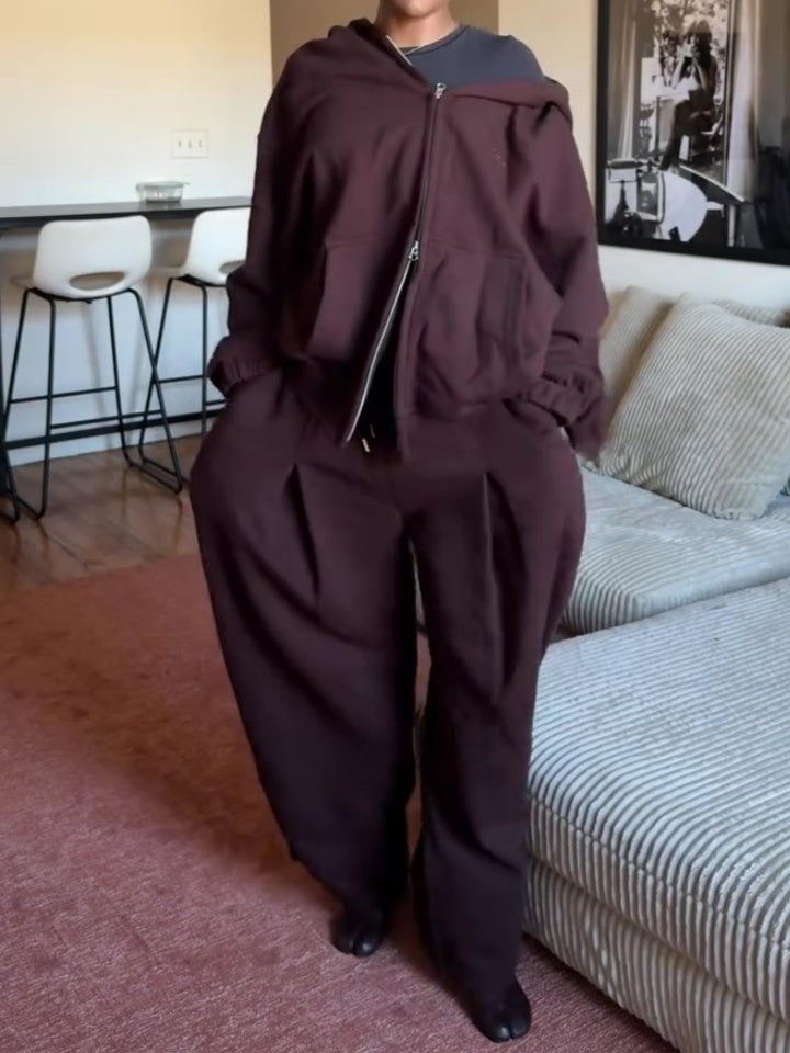 Casual Long-sleeved Hooded Cardigan & Trousers Set