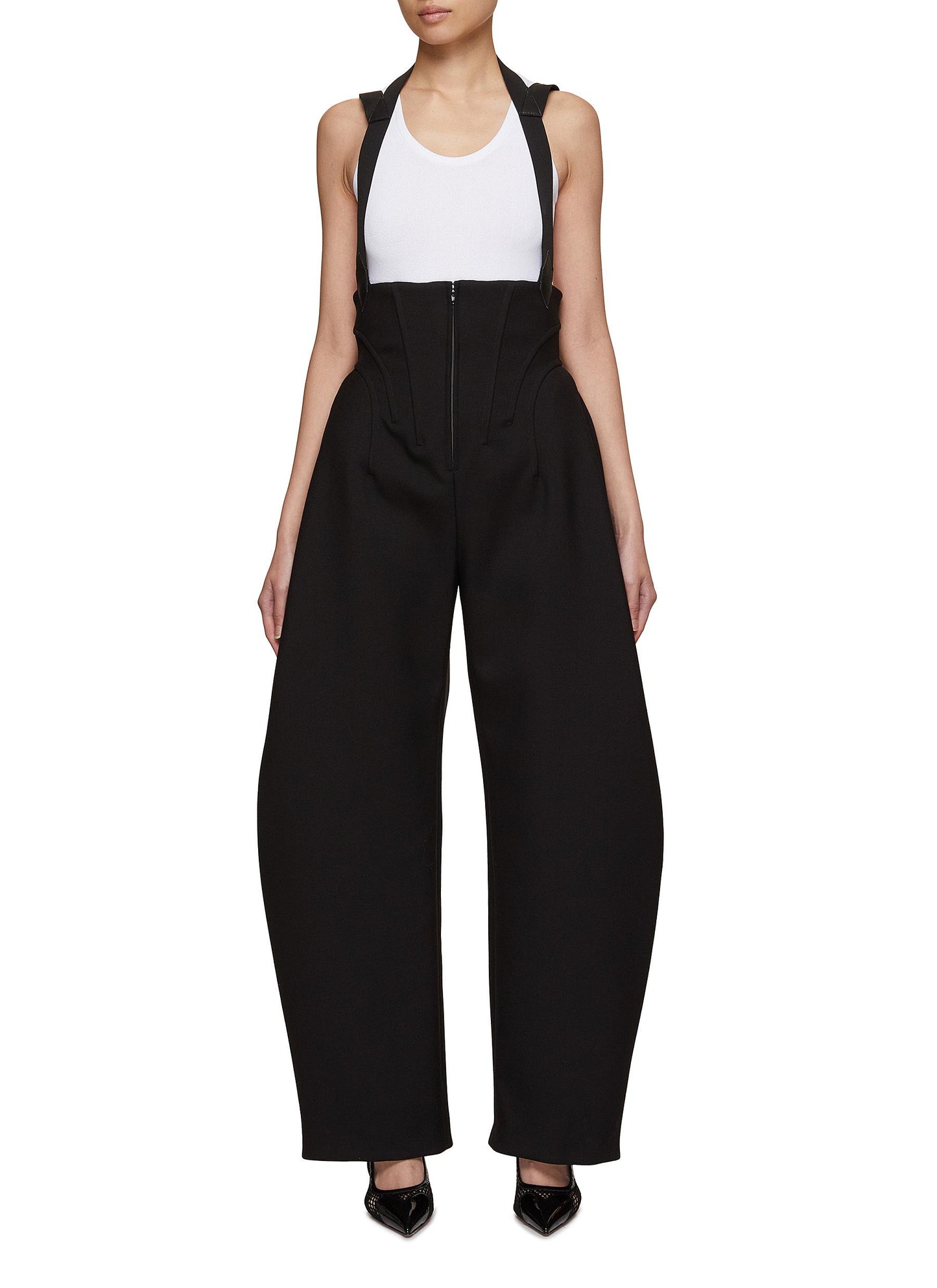 Lapel Floral Shirt & Suspender Rounded Corset Pants Set