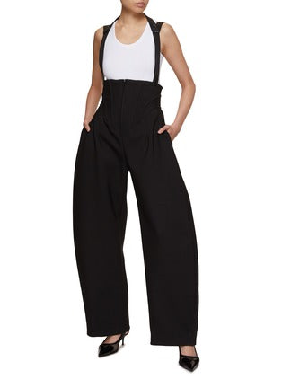 Lapel Floral Shirt & Suspender Rounded Corset Pants Set