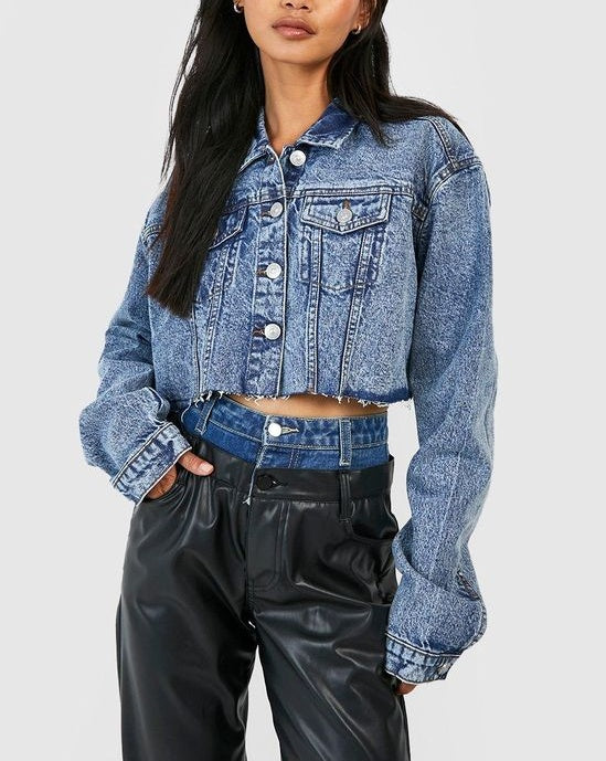 Raw Hem Crop Denim Jacket