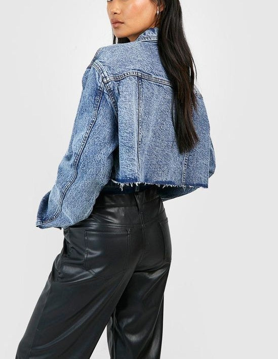 Raw Hem Crop Denim Jacket