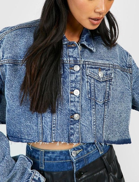 Raw Hem Crop Denim Jacket