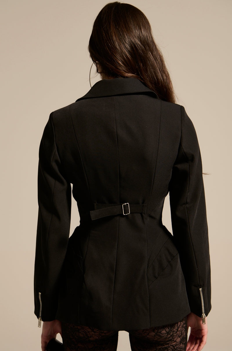Slim-fit V-neck Long-sleeved Zipper Peplum Blazer