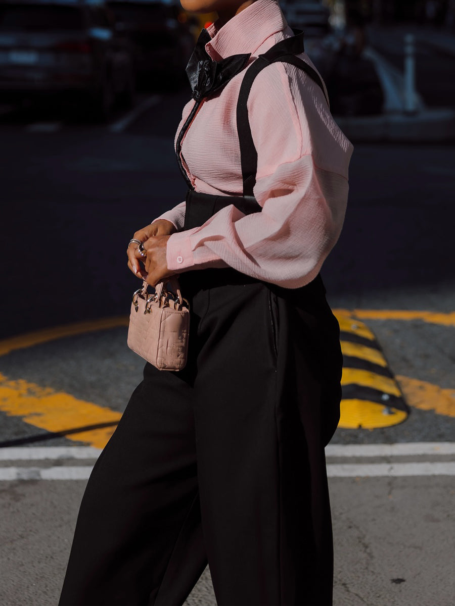 Lapel Floral Shirt & Suspender Rounded Corset Pants Set