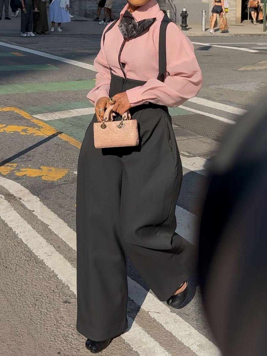Lapel Floral Shirt & Suspender Rounded Corset Pants Set