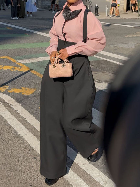 Lapel Floral Shirt & Suspender Rounded Corset Pants Set