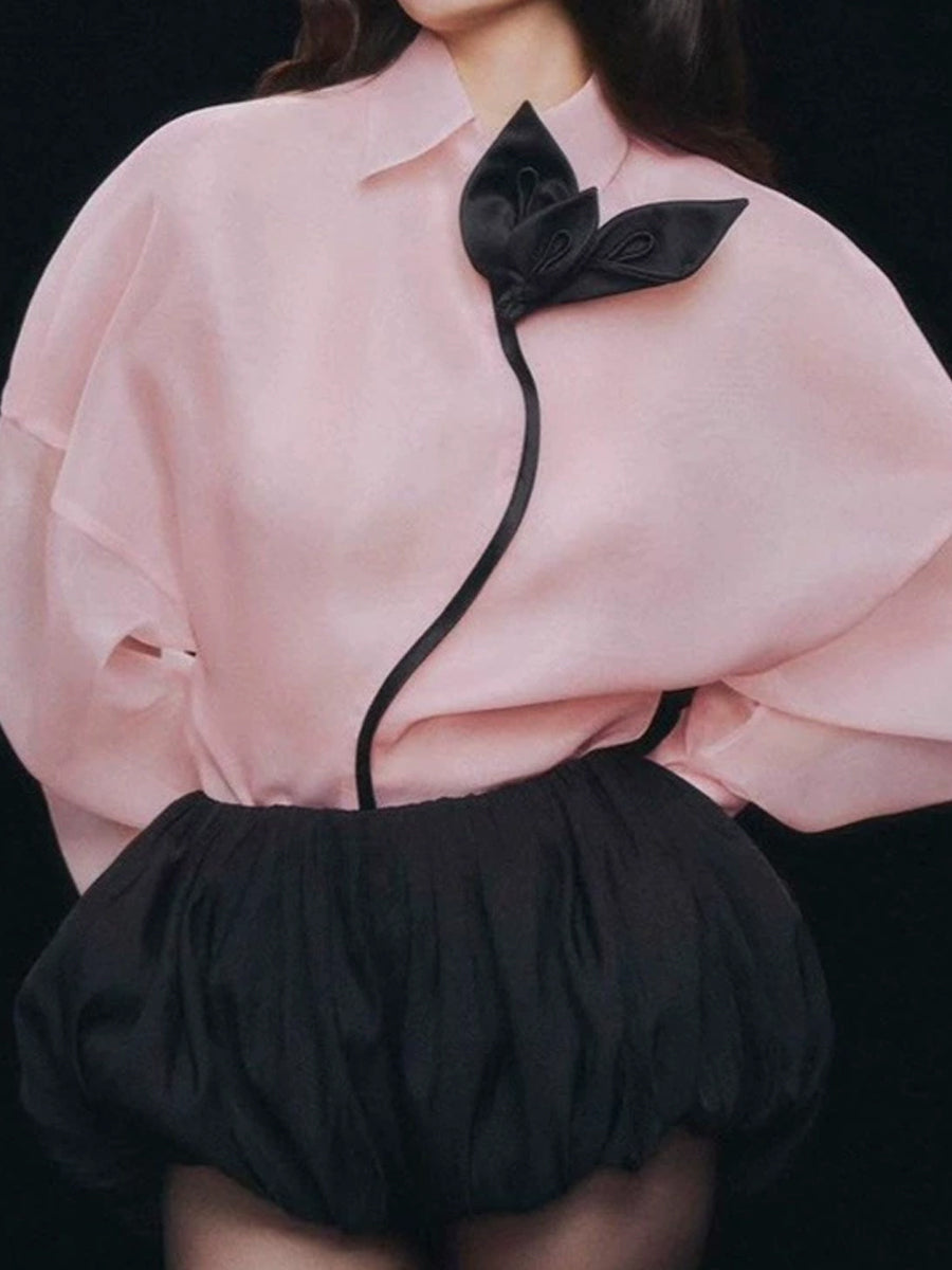 Lapel Floral Shirt & Suspender Rounded Corset Pants Set