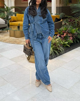 Bow Tie Front Denim Jacket - Medium Wash