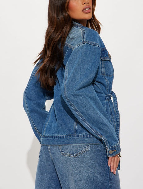 Bow Tie Front Denim Jacket - Medium Wash