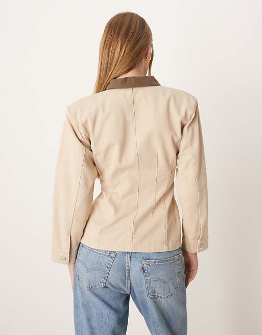 Contrast Collar Denim Cinched Barn Jacket