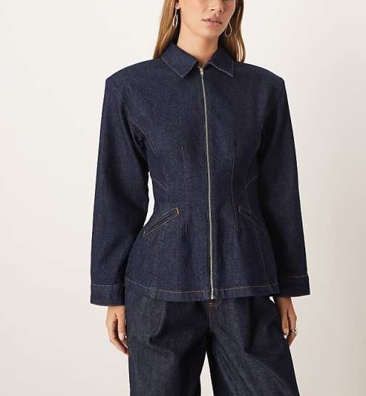 Contrast Collar Denim Cinched Barn Jacket