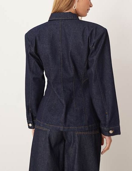 Contrast Collar Denim Cinched Barn Jacket