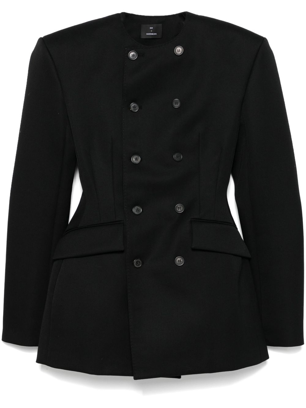 Crew Neck Double Breasted Pocket Blazer Coat