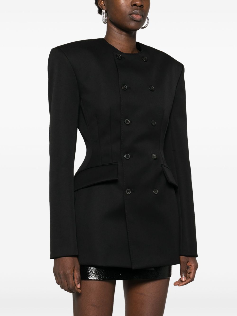 Crew Neck Double Breasted Pocket Blazer Coat