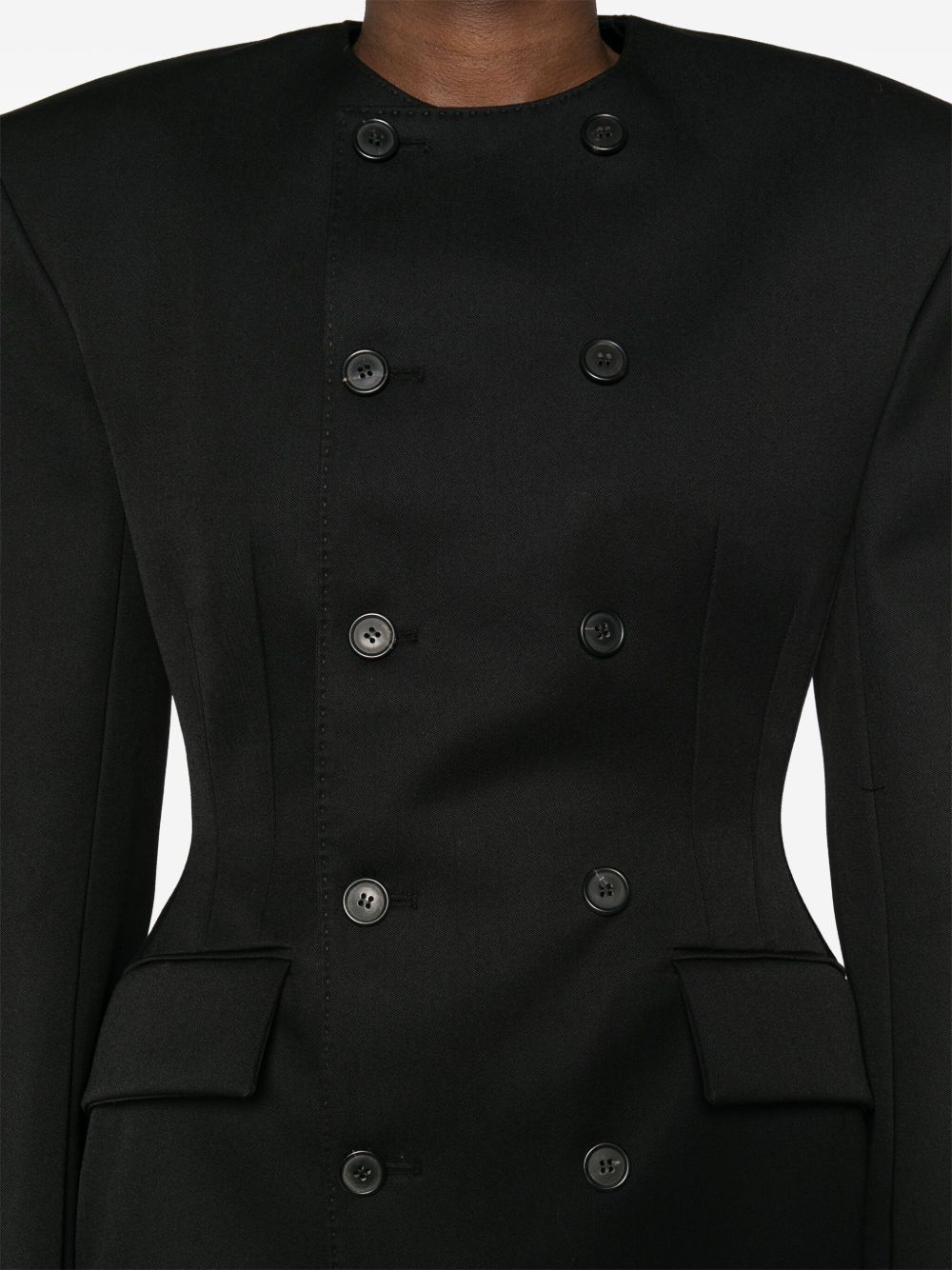 Crew Neck Double Breasted Pocket Blazer Coat