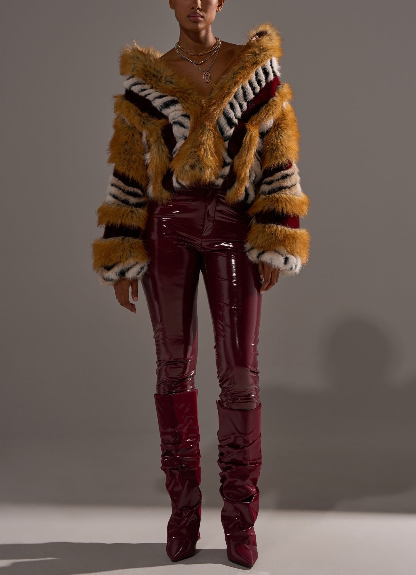 Burgundy Faux Fur Coat