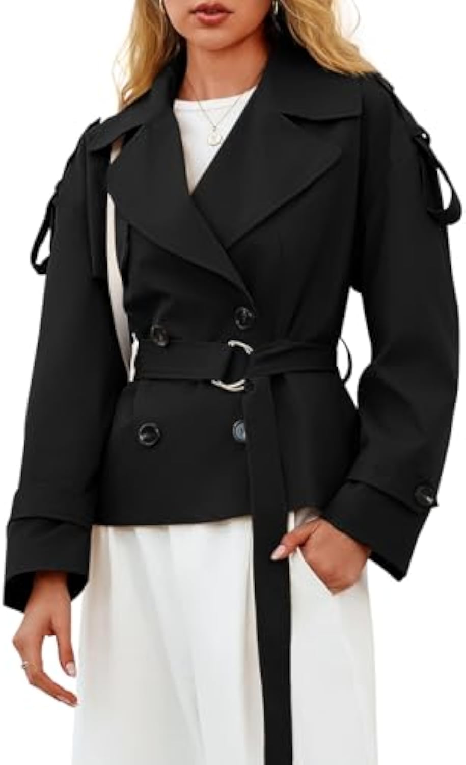 Short Double-breasted Fashionable Jacket With Belt