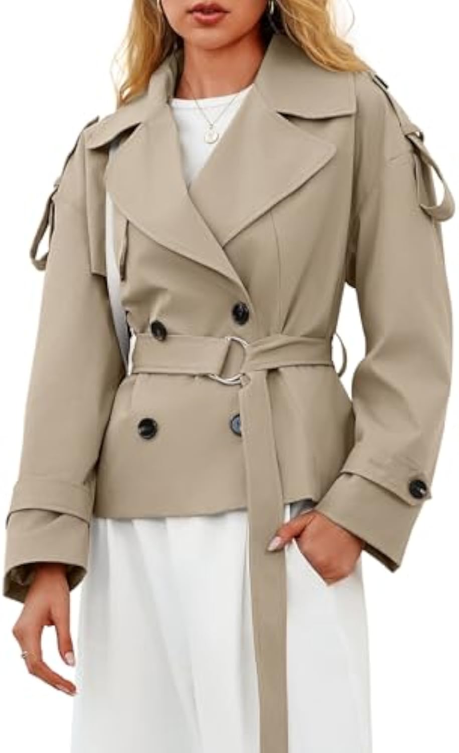 Short Double-breasted Fashionable Jacket With Belt