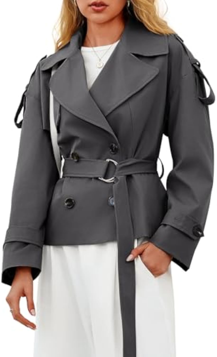 Short Double-breasted Fashionable Jacket With Belt