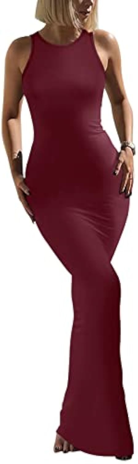 Women's Elegant Sleeveless Halter Neck Bodycon Maxi Dresses