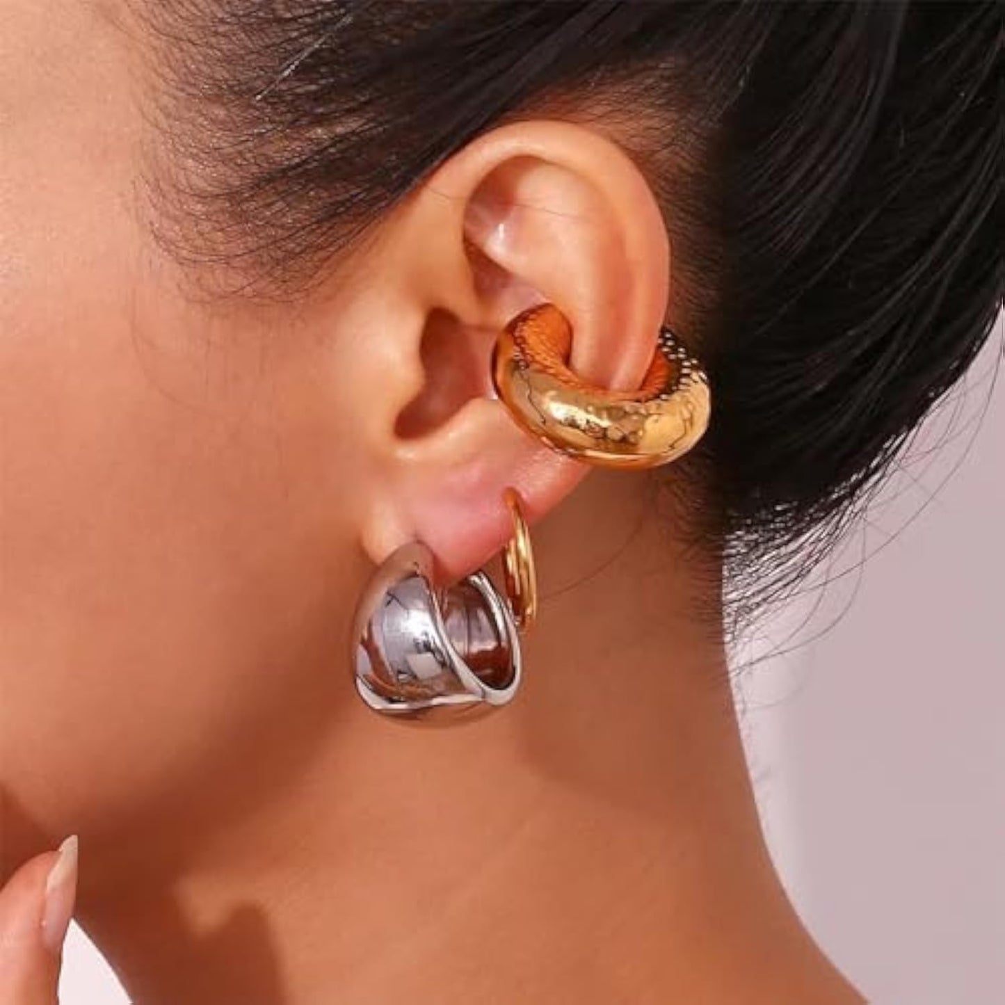 4 pcs Chunky Gold Ear Cuff Earrings
