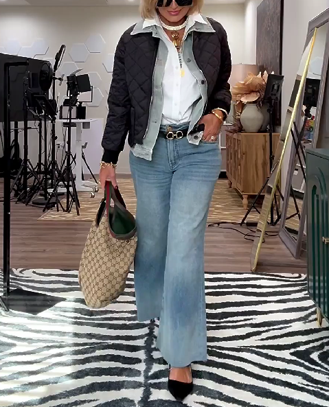Denim and Black Long Sleeve Jacket