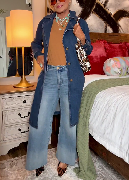 Denim Midwash Long Sleeve Trench Coat