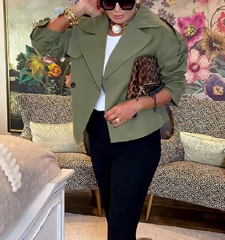 Short Double-breasted Fashionable Jacket With Belt