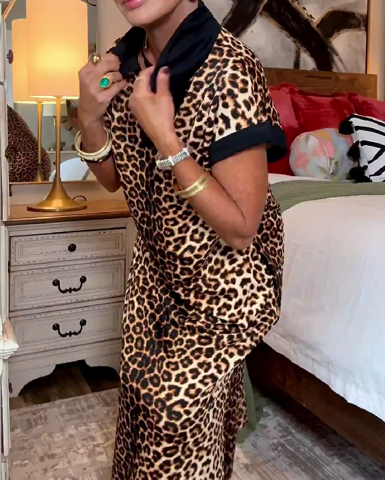 High Standards Short Sleeve Animal Print Maxi Dress