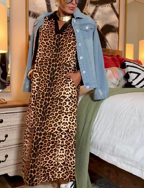 High Standards Short Sleeve Animal Print Maxi Dress