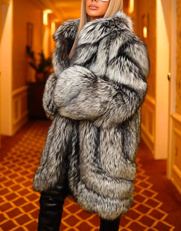 Eco-Friendly Silver Fox Fur Coat