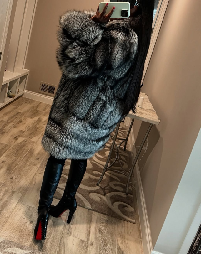 Eco-Friendly Silver Fox Fur Coat