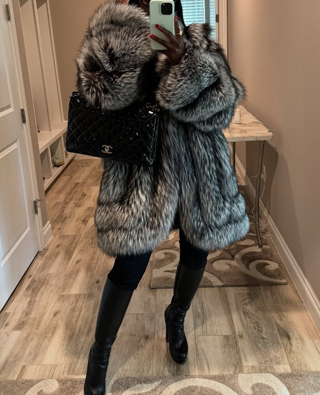 Eco-Friendly Silver Fox Fur Coat
