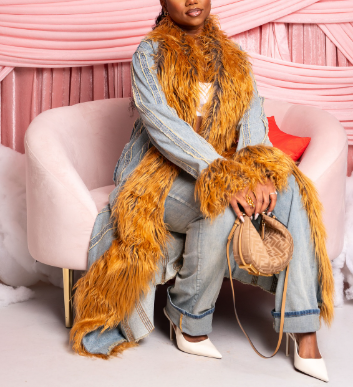 Denim Faux Fur Long Coat