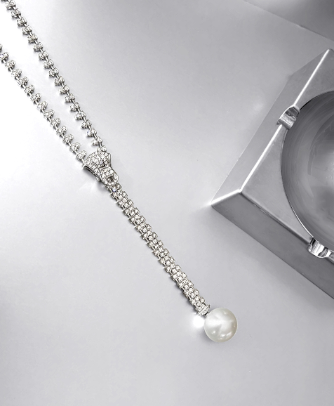 Pearl And Diamond Zip Necklace
