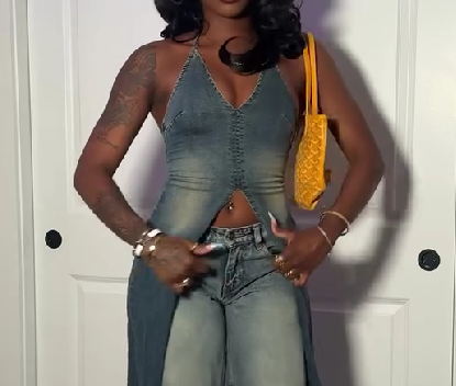 Denim Vest with V-Neck and Slit Hollow Back
