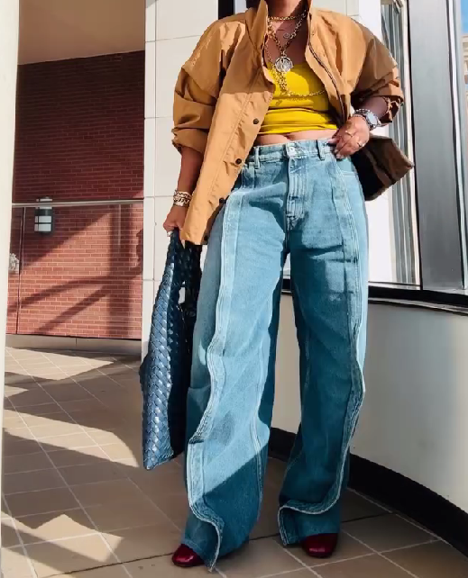 Retro Patchwork Denim Wide-leg Pants