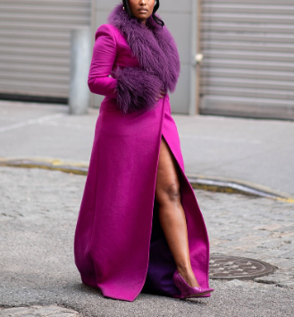 Long Fuchsia Coat with Purple Fur